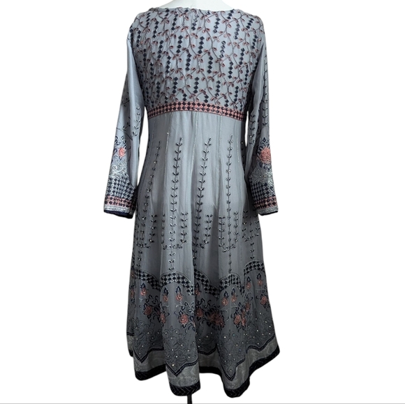 Indian Kurta Floral Embroidered Gray Top Lehenga Pakistani South Asian - Picture 6 of 14